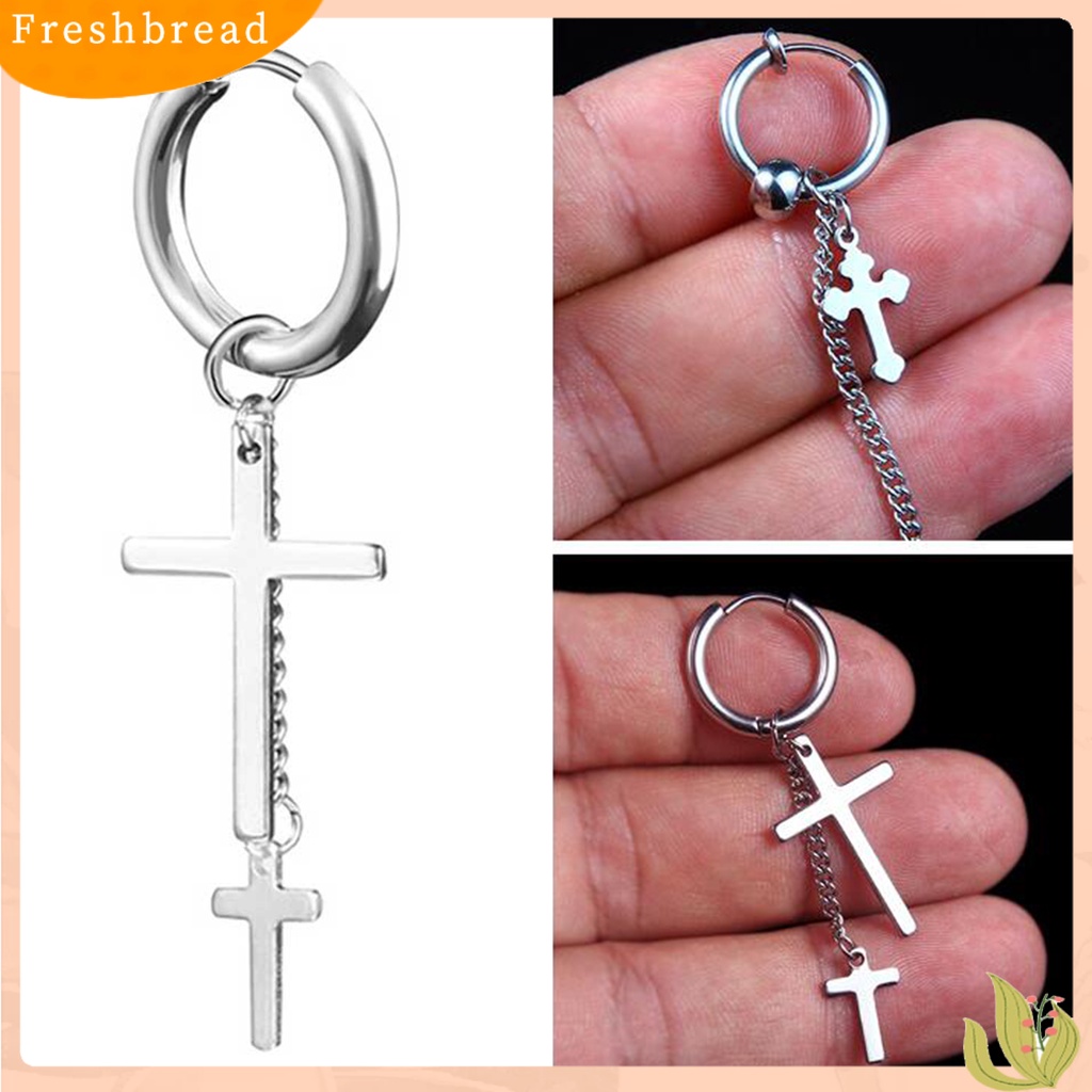 &lt; Freshbread &gt; 1Pc Anting Hoop Keren Unisex Klip Telinga Rantai Panjang Stainless steel Untuk Club