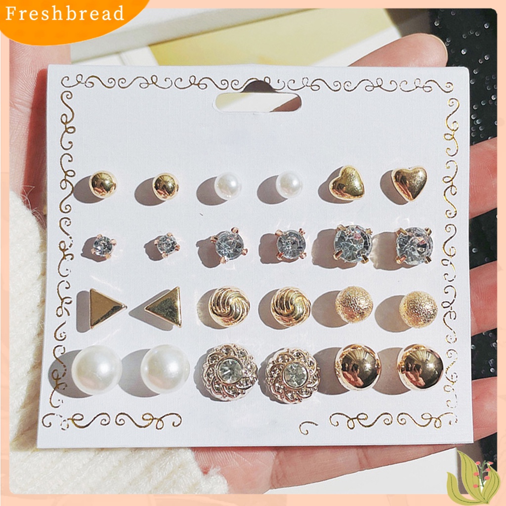 &lt; Freshbread &gt; 12pasang Wanita Stud Earrings Bentuk Bola Gaya Korea Perhiasan Geometri Mutiara Imitasi Menjuntai Anting Perhiasan Hadiah