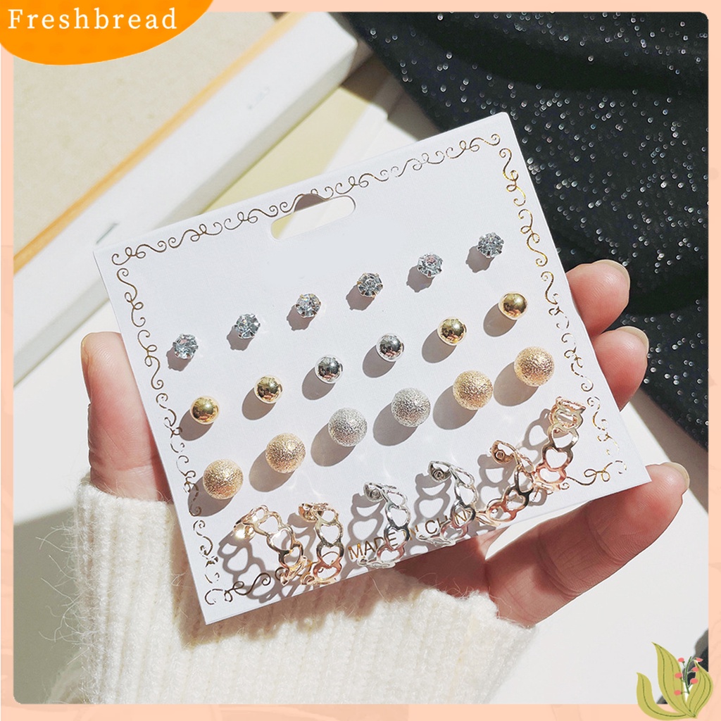 &lt; Freshbread &gt; 12pasang Wanita Stud Earrings Bentuk Bola Gaya Korea Perhiasan Geometri Mutiara Imitasi Menjuntai Anting Perhiasan Hadiah