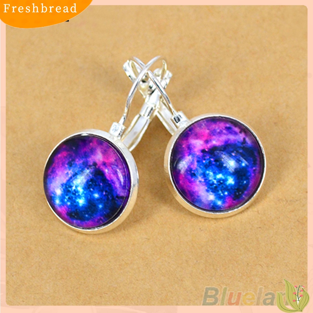 &lt; Freshbread &gt; Pesona Kaca Luar Angkasa Galaxy Wanita Perak Berlapis Perancis Tuas Kembali Drop Earrings