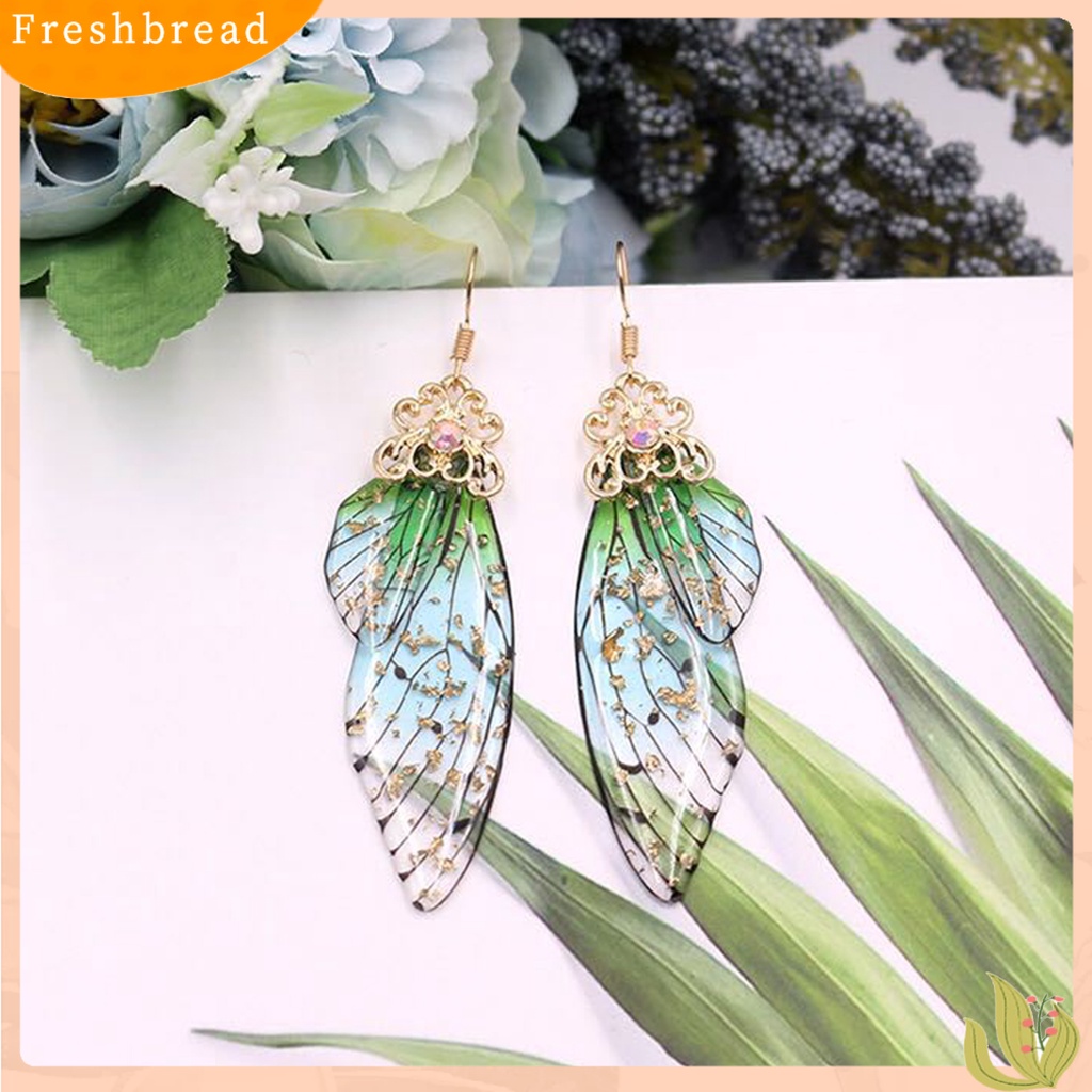 &lt; Freshbread &gt; Anting Fashion Wanita Sayap Kupu-Kupu Gradien Warna Berlian Imitasi Ear Hook Perhiasan