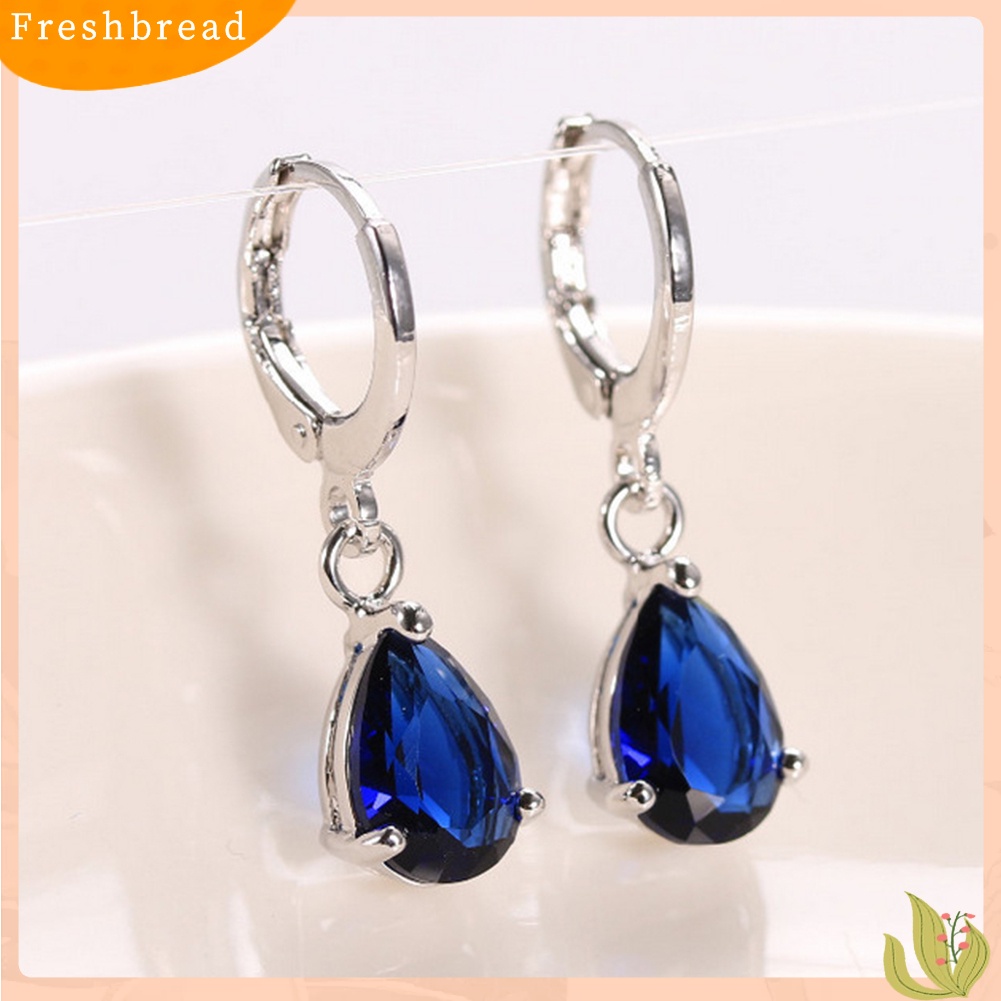 &lt; Freshbread &gt; Wanita Teardrop Cubic Zirconia Menjuntai Hoop Earrings Hadiah Perhiasan Pesta Pernikahan