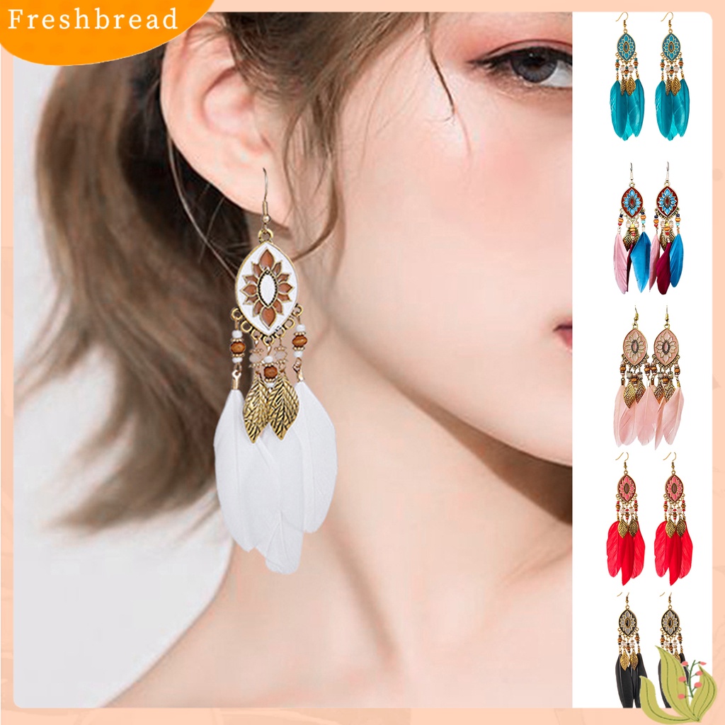 &lt; Freshbread &gt; 1pasang Anting Lady Bulu Sintetis Bohemia Kreatif Jumbai Anting Menjuntai Untuk Pakaian Sehari-Hari