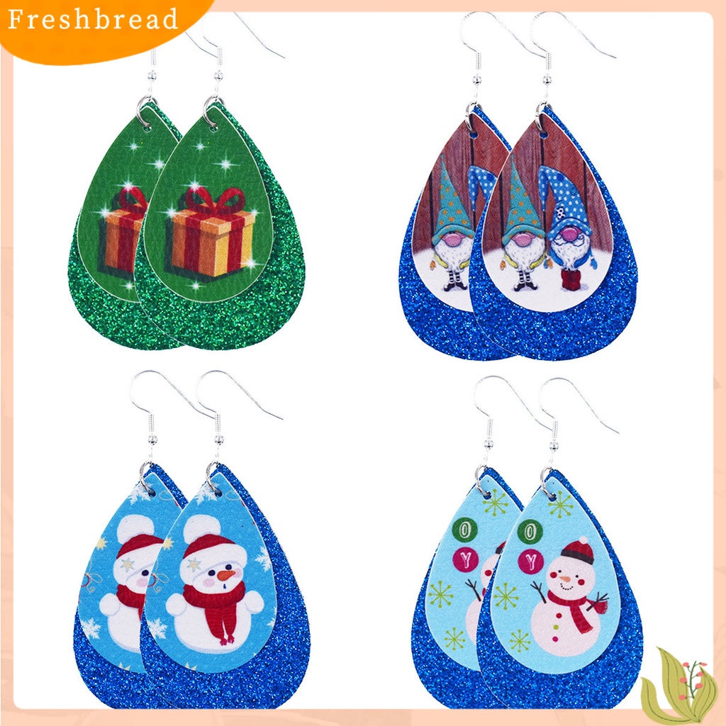 &lt; Freshbread &gt; Wanita Santa Claus/Snowman/Elk Kulit Imitasi Natal Drop Hook Anting Hadiah