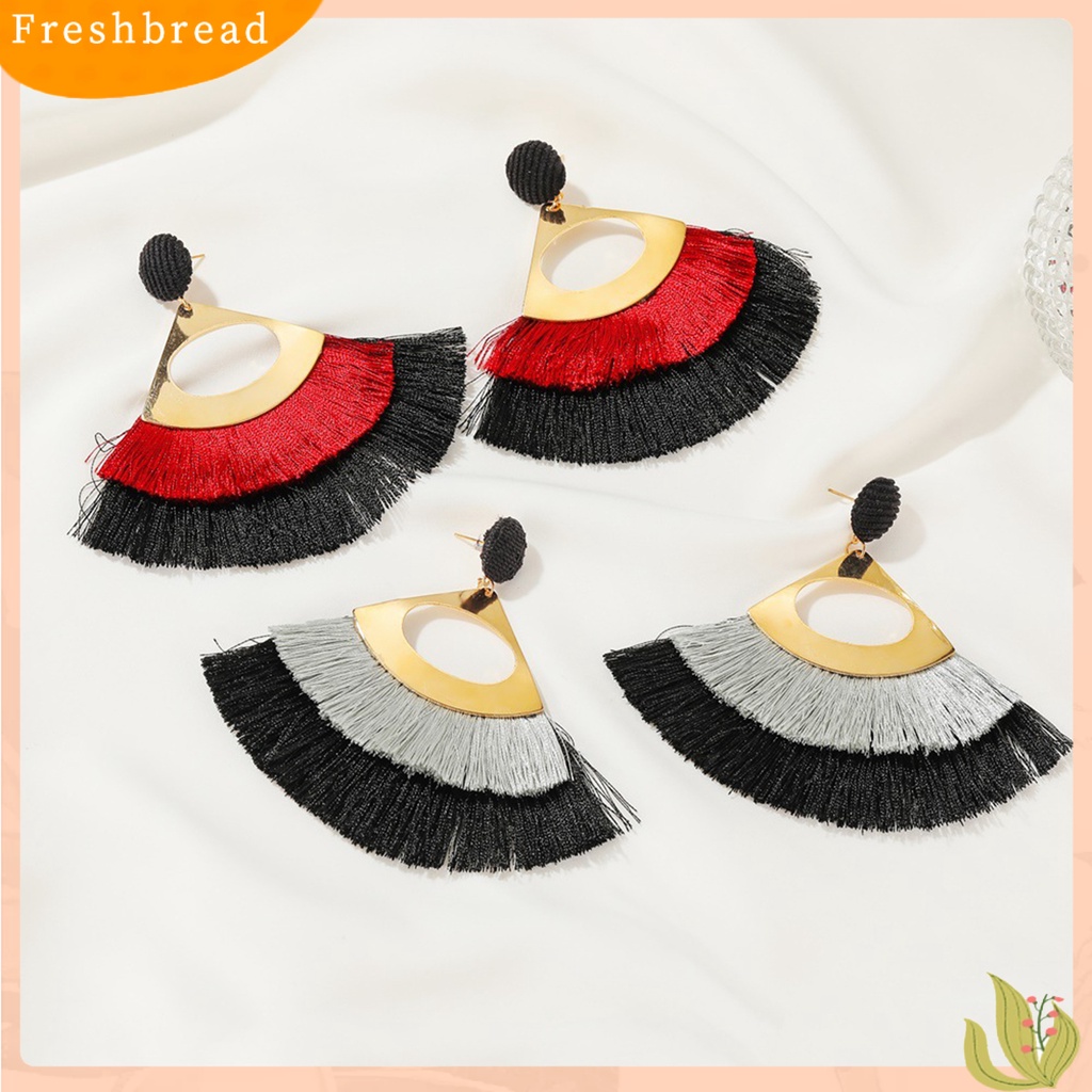 &lt; Freshbread &gt; 1pasang Perhiasan Anting Hias Bohemian Bergigi Rumbai Drop Earrings Untuk Kehidupan Sehari-Hari