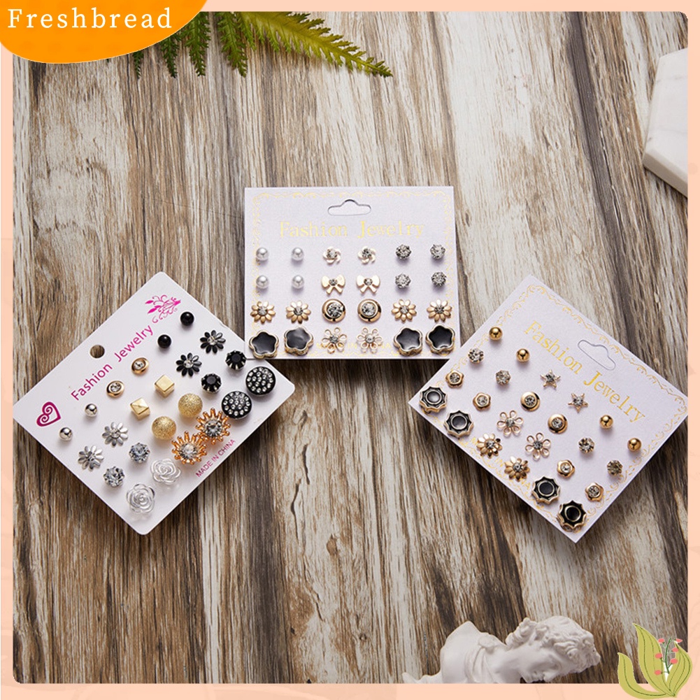 &lt; Freshbread &gt; 12pasang Fashion Wanita Zirkon Berlian Imitasi Hias Mutiara Imitasi Stud Earrings Jewelry