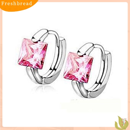 &lt; Freshbread &gt; Anting Huggie Wanita Kotak Bersinar Cubic Zirconia Silver Plated Eardrop Masa Kini