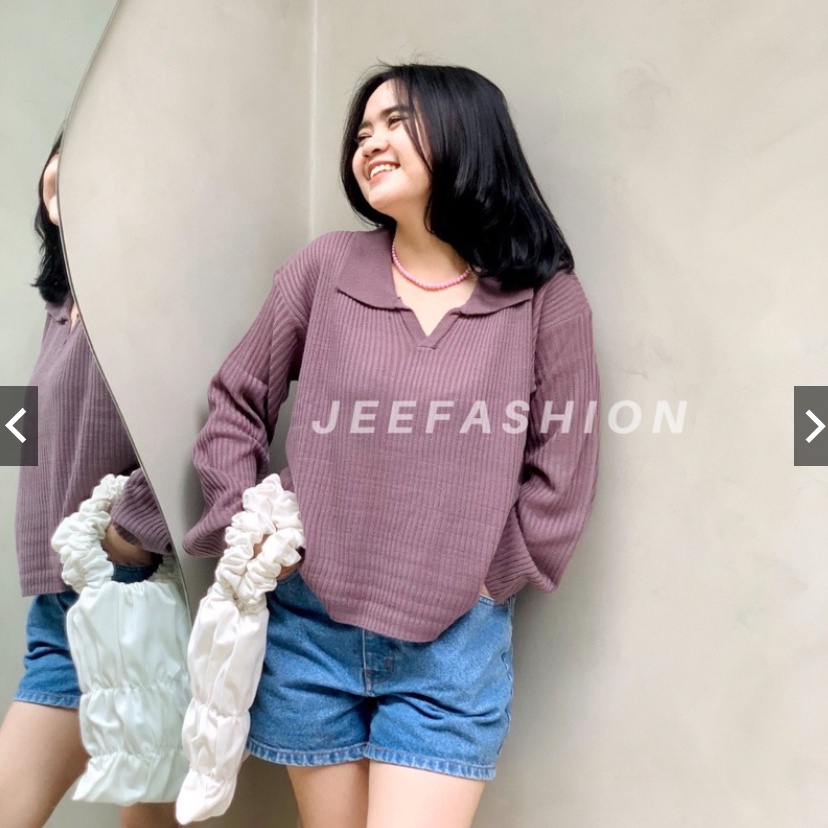 Baju Atasan Wanita Terbaru Rajut Wanita NUBIA BLOUSE KERAH MODEL POLO KEKINIAN