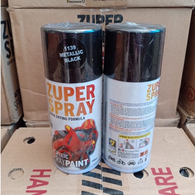 Zuper Spray Paint Pilok Pilox Warna Met Black / Hitam Metalik / Black Metallic (P 1139) 150cc/150ml