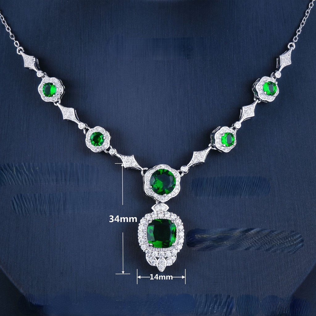 Goldkingdom Fashion Perhiasan Aksesoris Ready Stock Natural Emerald Kalung Wanita Set Tinggi Batu Permata Memakai Rantai Liontin Set