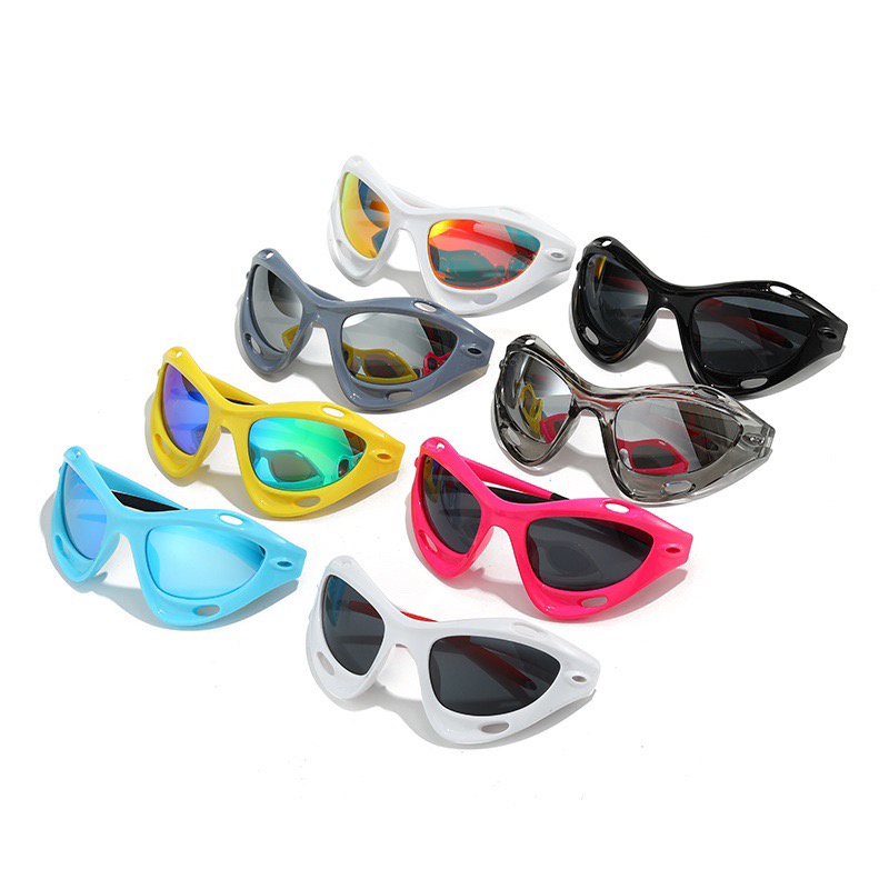 (YUZHU) Kacamata Hitam Technosensory Cyberpunk Untuk Pria Y2K Oversized Frame Colorful Cycling Sunglasses Untuk Wanita