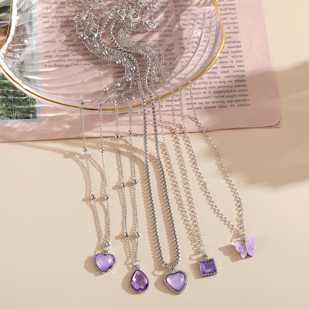 5pcs Kalung Tetesan Cinta Persegi Kupu-Kupu Gadis Multi Gaya Baru