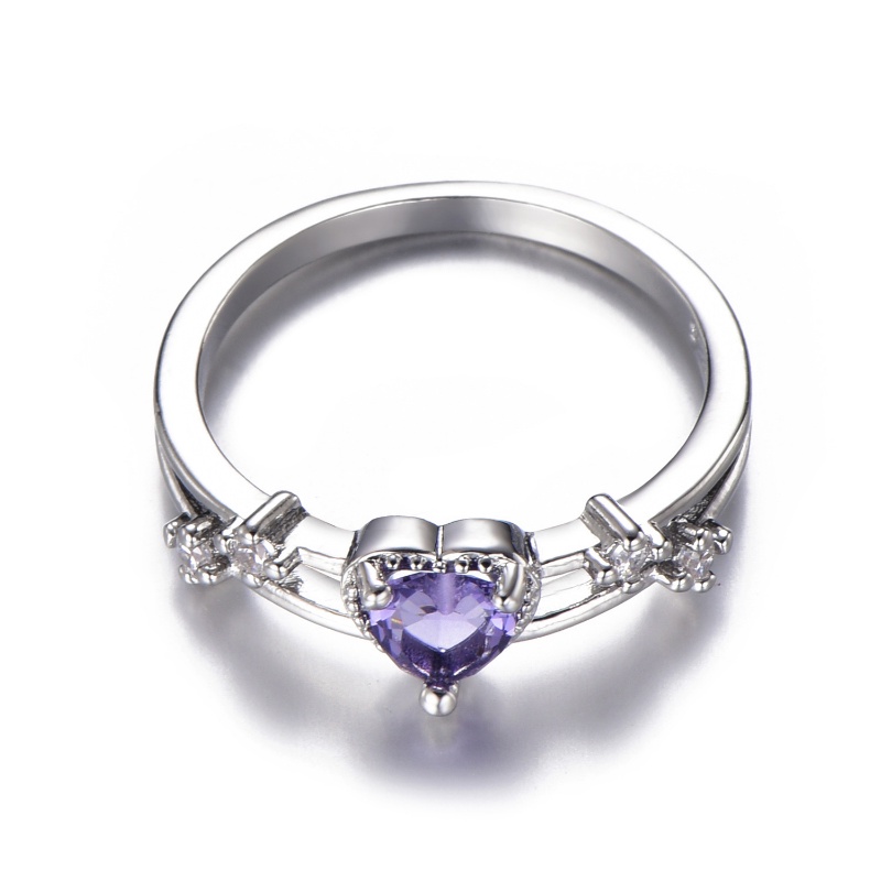Goldkingdom Aksesoris Perhiasan Fashion Ready Stock Cincin Berbentuk Hati Kristal Ungu Lapis Emas Mawar