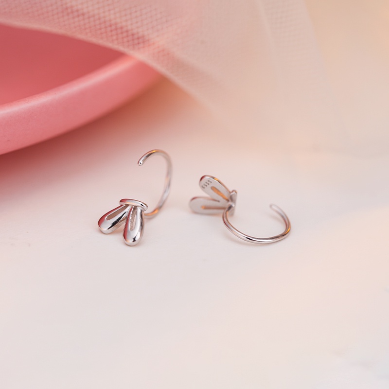 S925 Perak Anting Telinga Kelinci Sederhana Stud Earrings Mini Rabbit Ear Hook Aksesoris Hadiah