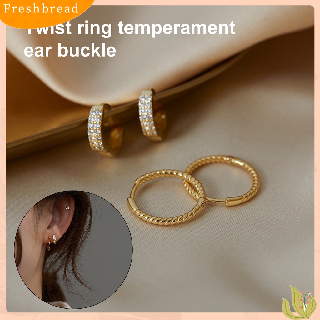 {In Stock} 1pasang Anting Hoop Tembaga Geometris Cubic Zirconia Lingkaran Kepang Hoop Stud Earring Untuk Kehidupan Sehari-Hari