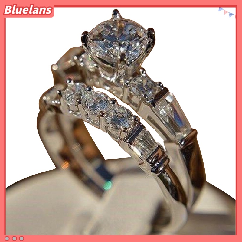 {In Stock} 2Pcs/Set Shiny Cubic Zirconia Hias Wanita Pernikahan Cincin Perhiasan Pesona Hadiah