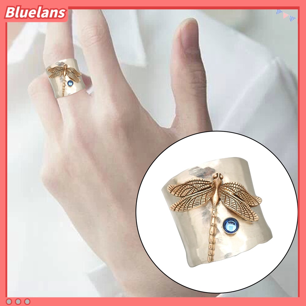 {In Stock} Cincin Fashion Capung Dekorasi Perhiasan Vintage Ukiran Desain Tabung Emas Alloy Ring Untuk Pesta