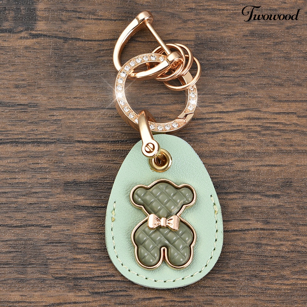 Twowood Gantungan Kunci Logam Unisex Beruang Liontin Kartu Akses Lengan Berlian Imitasi Tertanam Kunci Mobil Gantungan Liontin Ransel Ornamen