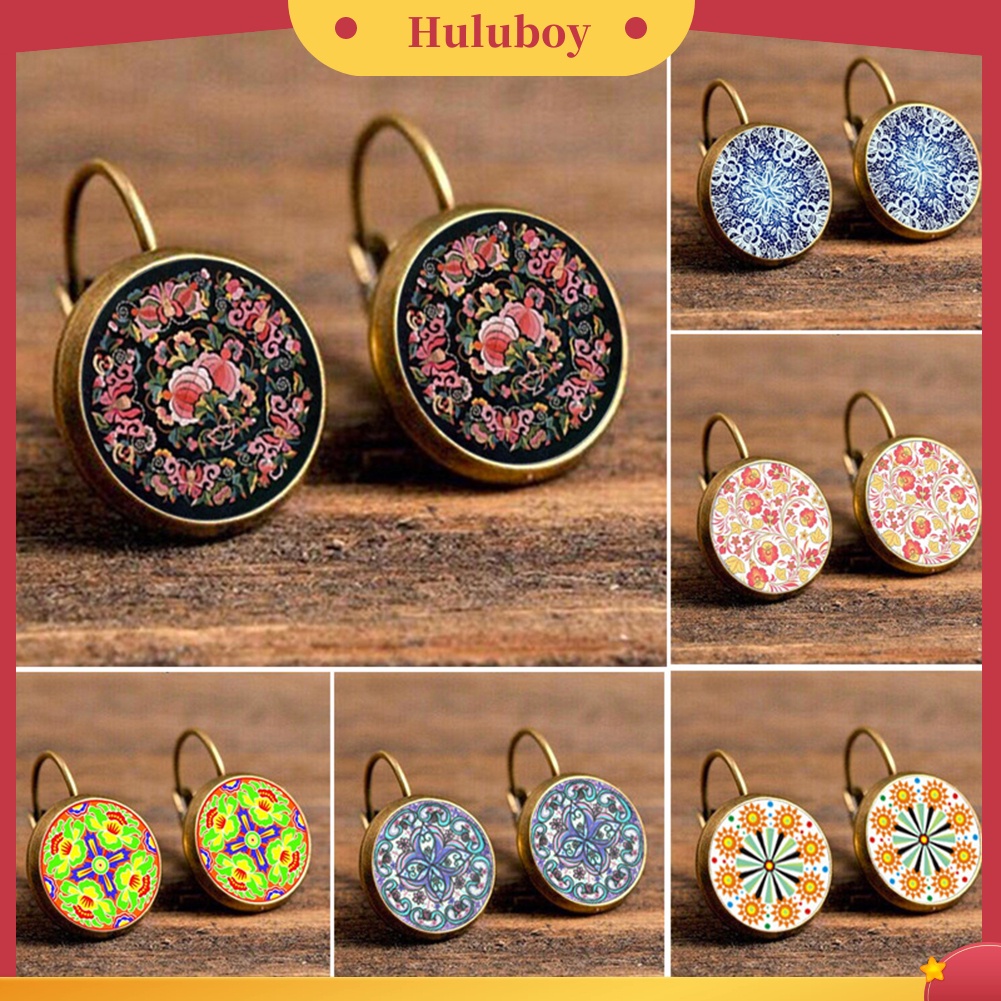{Ready Stock} Retro Mandala Bunga Bulat Perunggu Klip Telinga Gadis Wanita Leaverback Earrings