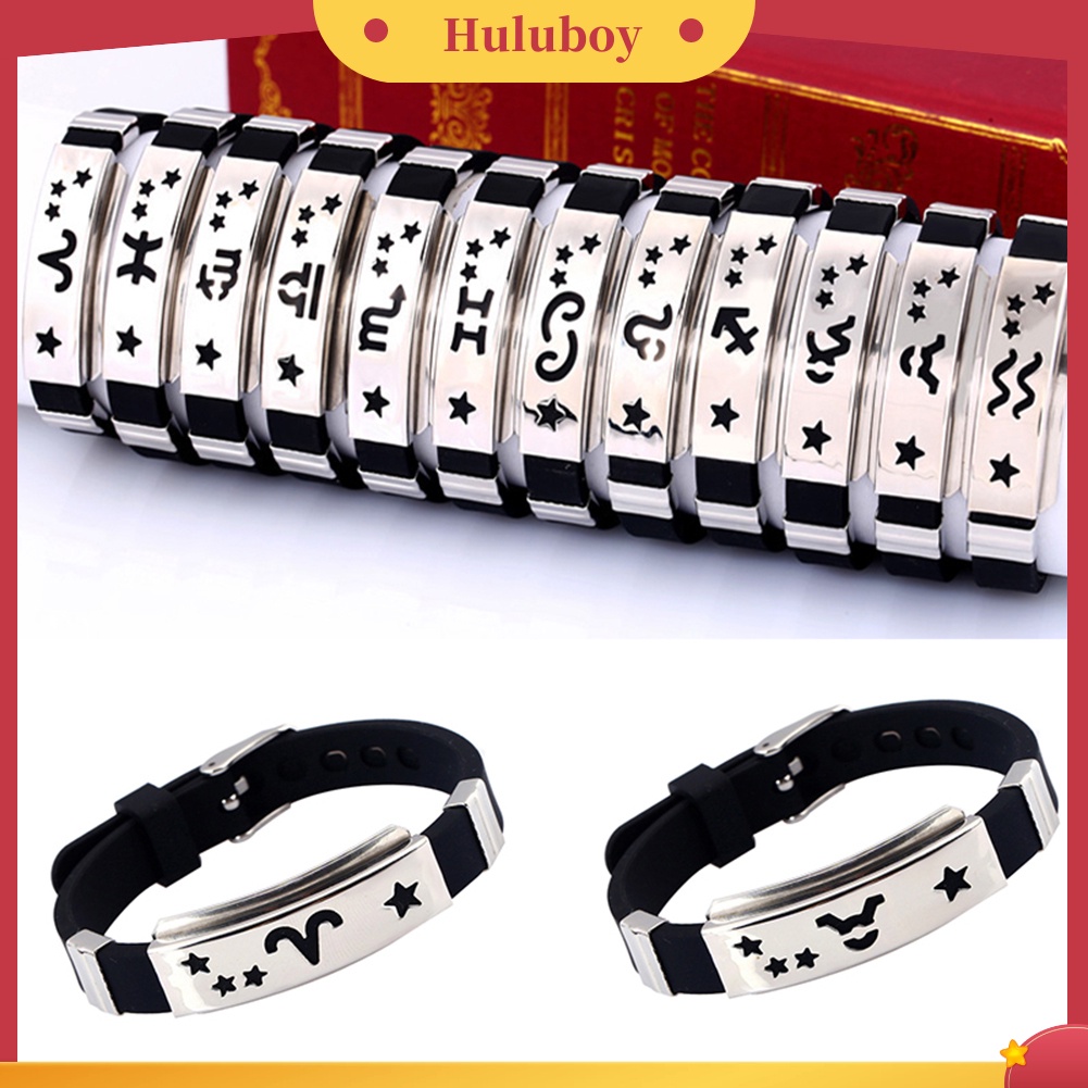 {Ready Stock} Gelang Tangan Pria Horoskop Stainless Steel Silikon Bangle Clasp Cuff Bracelet