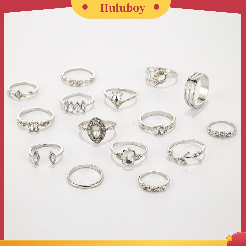 {Ready Stock} 15Pcs/Set Boho Wanita Berlian Imitasi Daun Hati Geometris Jari Cincin Perhiasan Hadiah