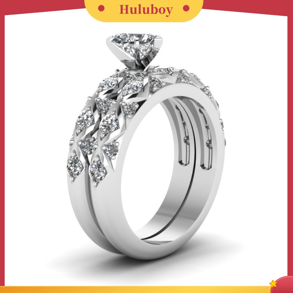 {Ready Stock} Mewah Wanita Cubic Zirconia Hati Belah Ketupat Cincin Pernikahan Pertunangan Perhiasan Hadiah
