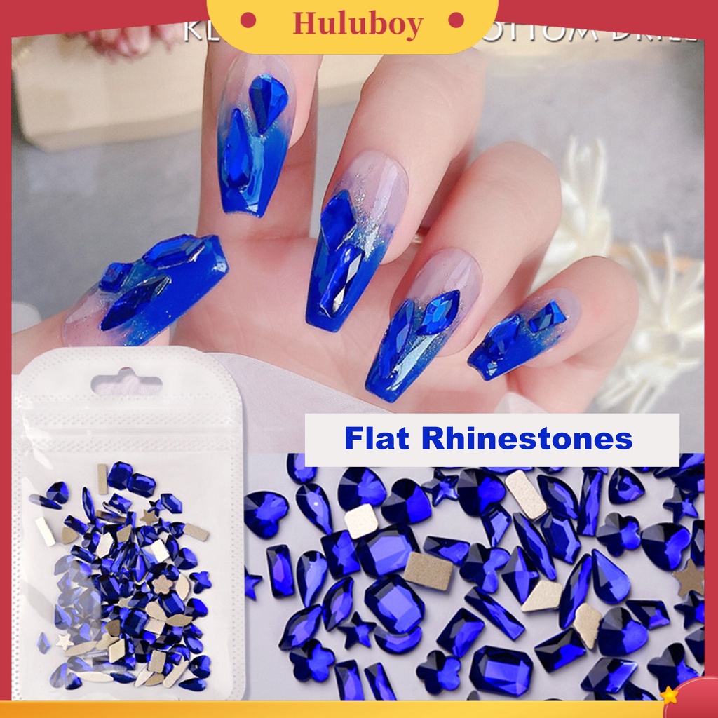 {In Stock} 100Pcs Berlian Imitasi Datar Tahan Aus Tongkat Ketat Manicure Aksesoris Biru Tua Flatback Berlian Imitasi Kristal 3D Dekorasi Kuku Untuk Salon