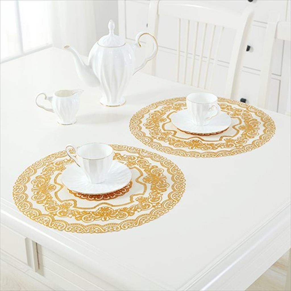 Surprice Taplak Meja Oval Emas/ Taplak Meja Bulat  / Tatakan Piring Meja Makan / Alas Piring Cantik / Table Mat Motif Bunga Placemat