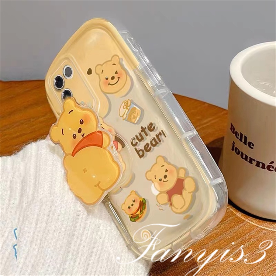 Compatible For IPhone 14 13 12 11 Pro Max X XR Xs Max 8 7 Plus SE 2020 Kompatibel Untuk Winnie Bear Sabun Casing Ponsel Bening TPU Soft Cover Dengan Bracket