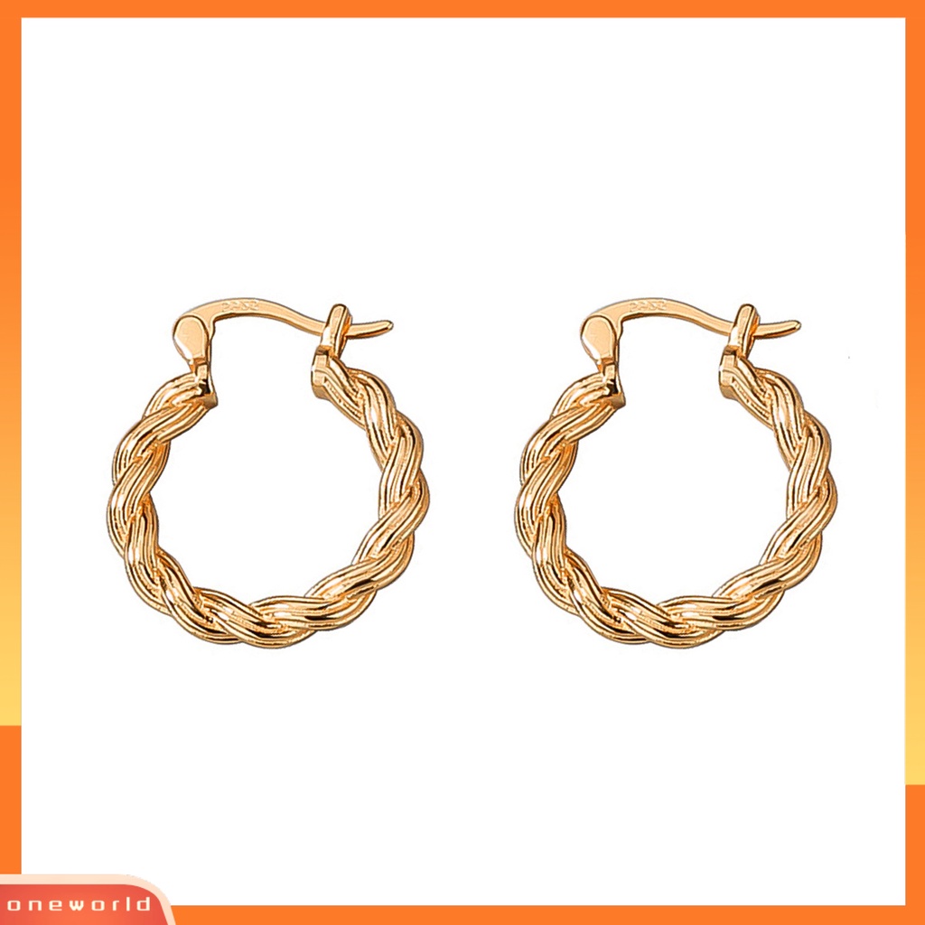 [OWR] 1pasang Desain Gesper Telinga Tindik Anting Hoop Wanita Retro Braided Twist Round Earrings Aksesoris Perhiasan