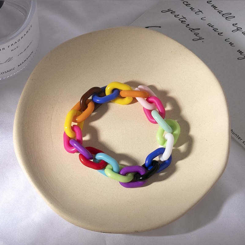 Kami Bunga Korea Warna-Warni Akrilik Link Rantai Gelang Untuk Wanita Perempuan Trendi Musim Panas Pantai Pelangi Pergelangan Tangan Rantai Bangle Gelang Fashion Liburan Perhiasan Aksesoris
