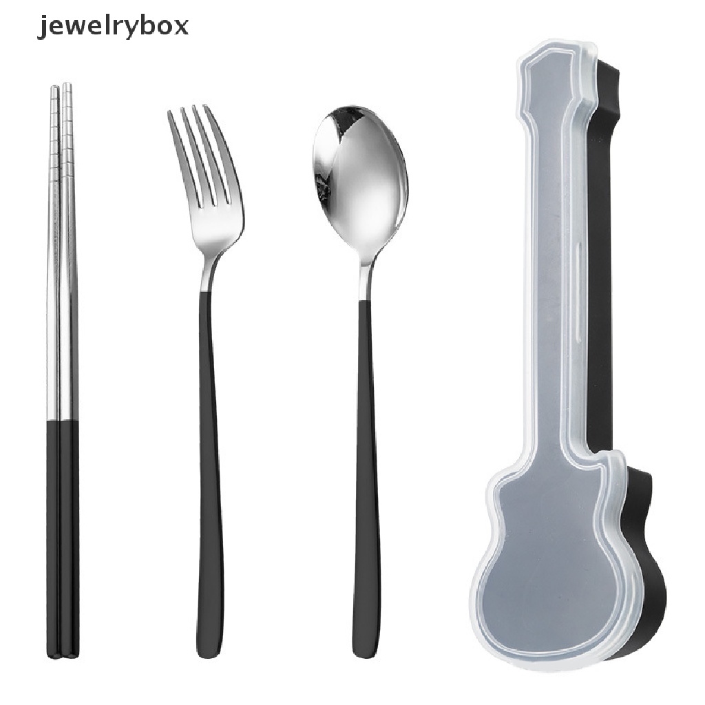 [jewelrybox] 3pcs Set Alat Makan Garpu Sendok Sumpit Makan Set Travel Sendok Garpu Kotak Gitar Butik