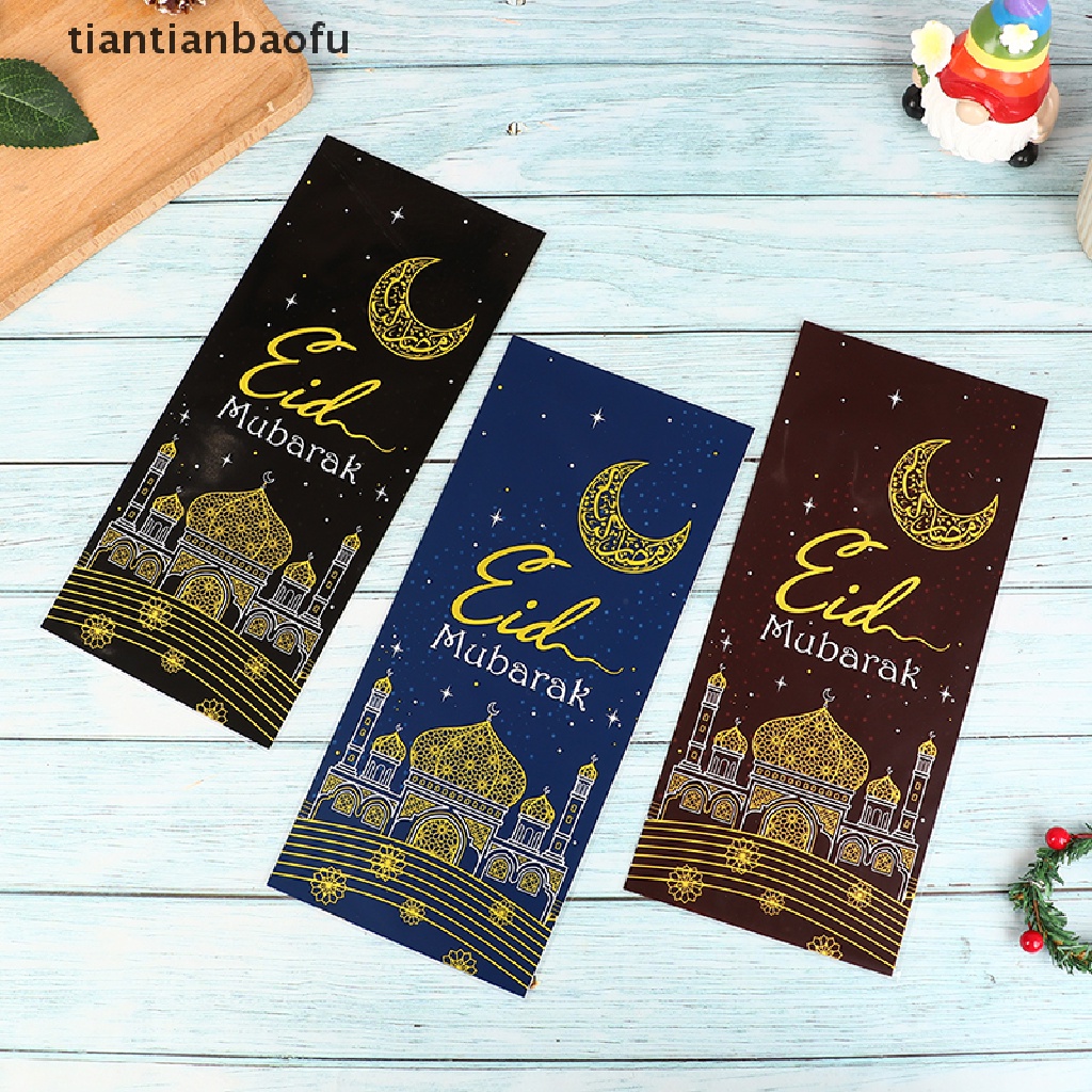 [tiantianbaofu] 50 Pcs Eid Mubarak Hadiah Tas Moon House OPP Permen Cookie Bag Perlengkapan Pesta Butik