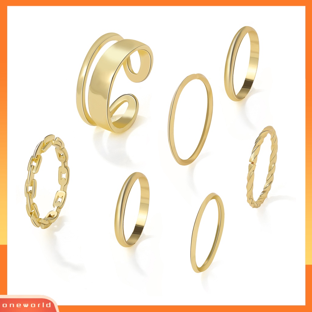 [EONE] 7pcs/set Wanita Knuckle Rings Geometris Bukaan Adjustable Hip Hop Stackable Finger Rings Untuk Pesta Club Cosplay