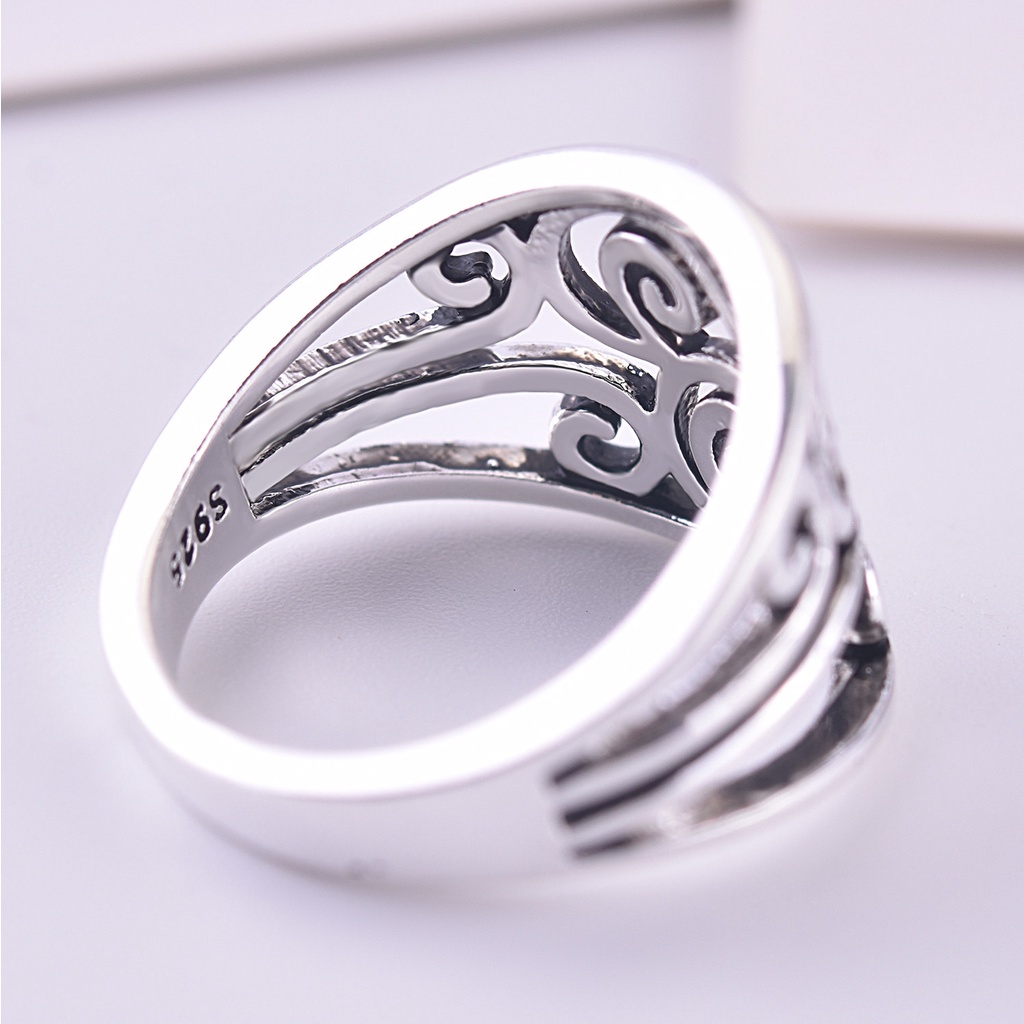 Goldkingdom Fashion Perhiasan Aksesoris Ready Stock Berongga Bunga Cincin Vintage Thai Perak Hitam Pertunangan Cincin Wanita