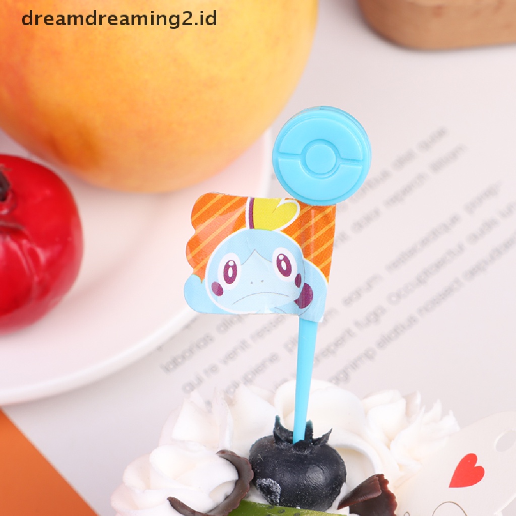 (hot) 5pcs Pokeball Garpu Buah Snack Kue Dessert Makanan Tusuk Gigi Bento Lunches Decor//