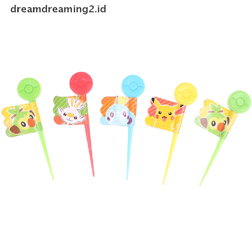 (hot) 5pcs Pokeball Garpu Buah Snack Kue Dessert Makanan Tusuk Gigi Bento Lunches Decor//