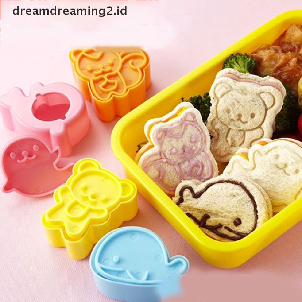 (hot) 4pcs/set Lucu Samll Dolphin Samll Seal Squirrel Bear Sandwich Cookie Mold Pemotong Pemotong Cookie Kue Decorag Cetakan Alat Mini Sandwich Die Rice Ball Mold Alat Dapur//