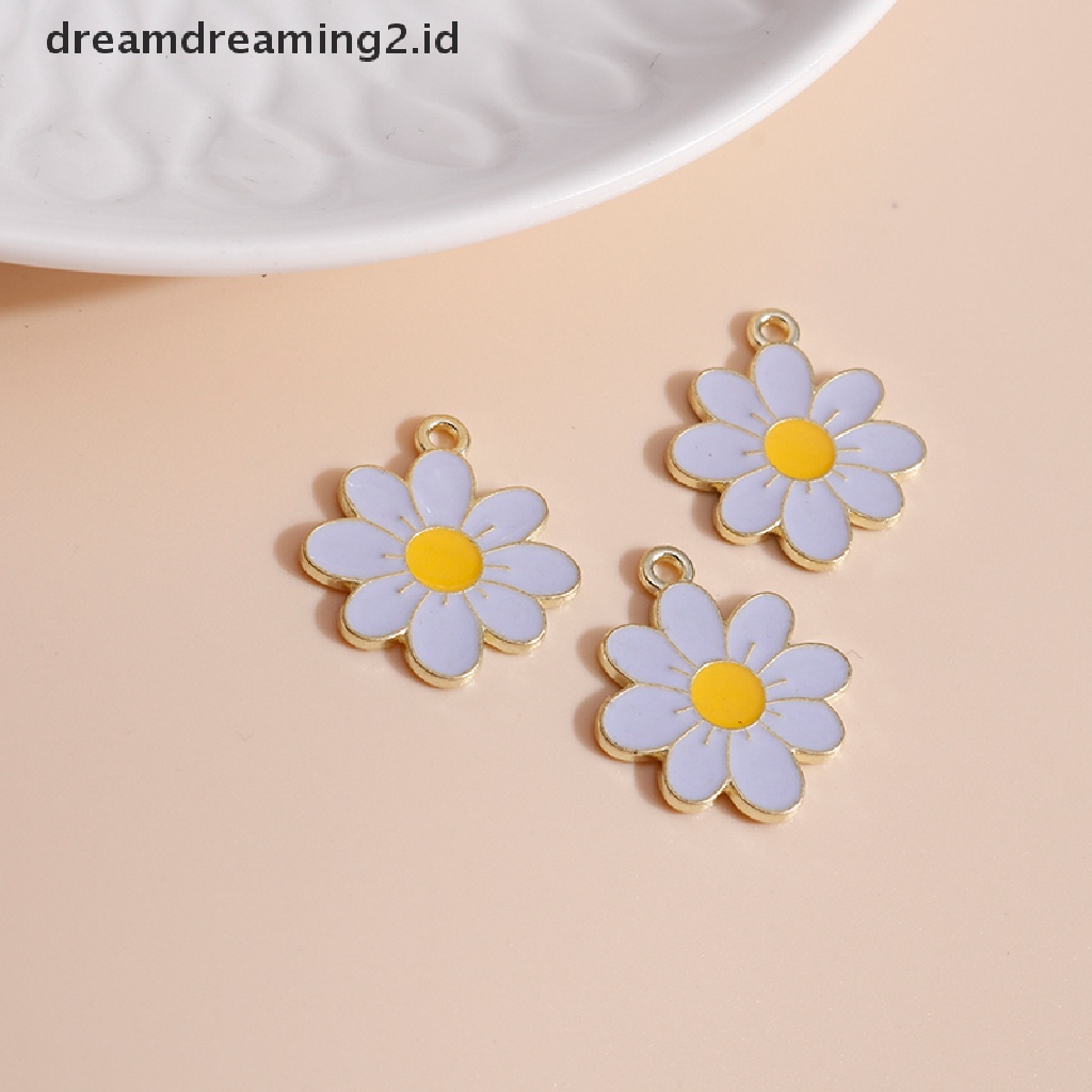 (hot) 10pcs Enamel Daisy Flower Ch Untuk Kalung Liontin Anting DIY Ch//