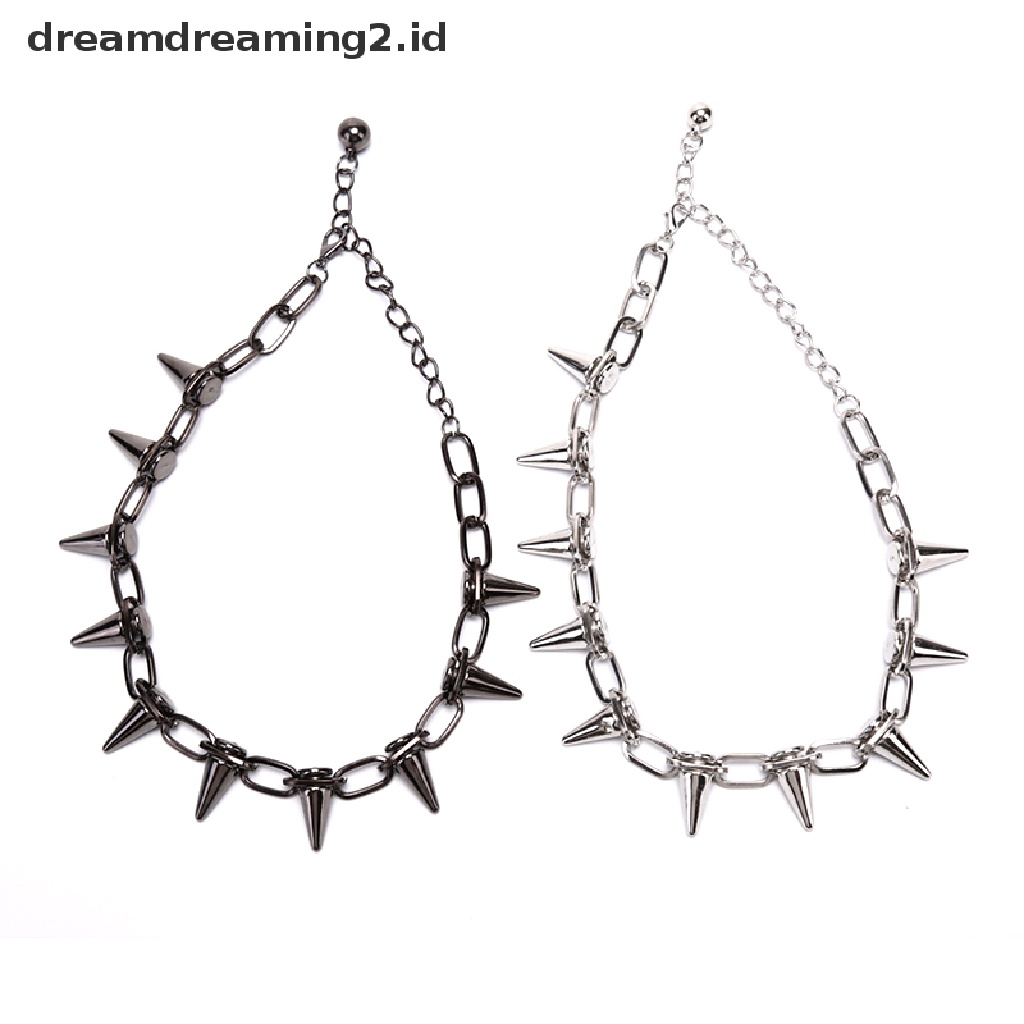 (hot) Baru Spike Rivet Punk Kerah Kalung Goth Rock Biker Link Rantai Choker Perhiasan//