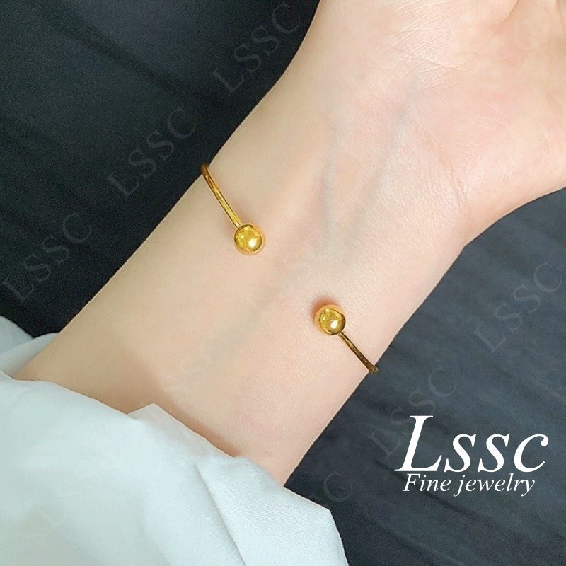 Gelang Titanium Wanita Anti Karat Bola Keberuntungan Emas 18K Elegan Fashion Korea Bangle Aksesoris Perhiasan