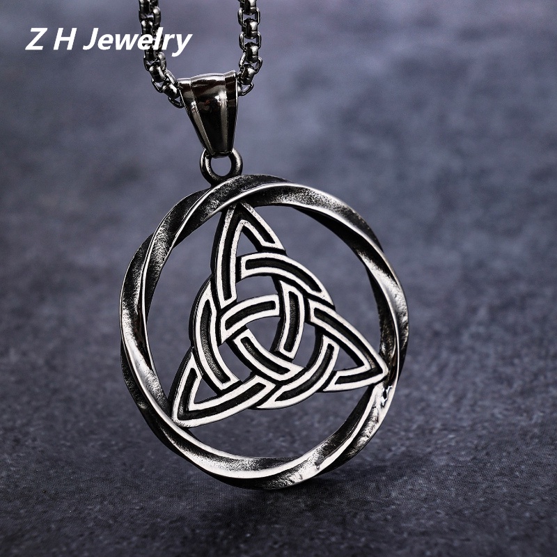 [Z H Perhiasan] Vintage Nordic Myth Viking Rune Hip Hop Liontin Pria Dan Wanita Fashion Stainless Steel Kalung Punk Pesta Rock Perhiasan Aksesoris