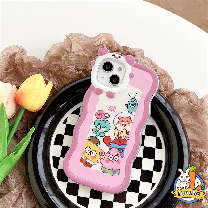 IPHONE Casing Kompatibel Untuk Iphone14 13 12 11 Pro Max X Xr Xs Max7 8 6 6s Plus SE Motif Kartun Casing Ponsel Monster Kecil Bingkai Merah Muda Melindungi Lembut Shockproof Glossy Cover Pelindung