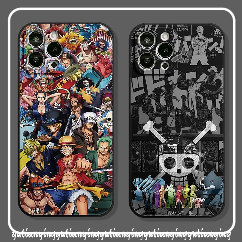 IPHONE Anime Mark One Piece Graffiti Shockproof Case Kompatibel Untuk Iphone11 13 14 12 Pro Max 6S 8 6 7 Plus XR X XS Max SE 2020 Trendi Tepi Lurus Lembut Tpu Phone Cover