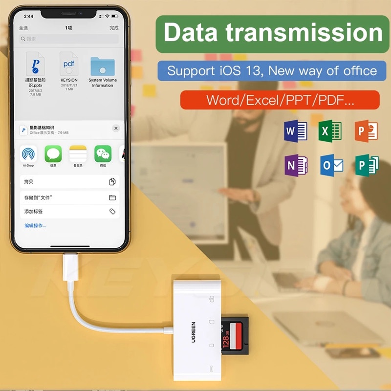Ugreen 4in1 SD TF Memory Card OTG Adapter 8Pin Ke SD TF UBS Card Reader PD Charging Converter Untuk Kamera iphone