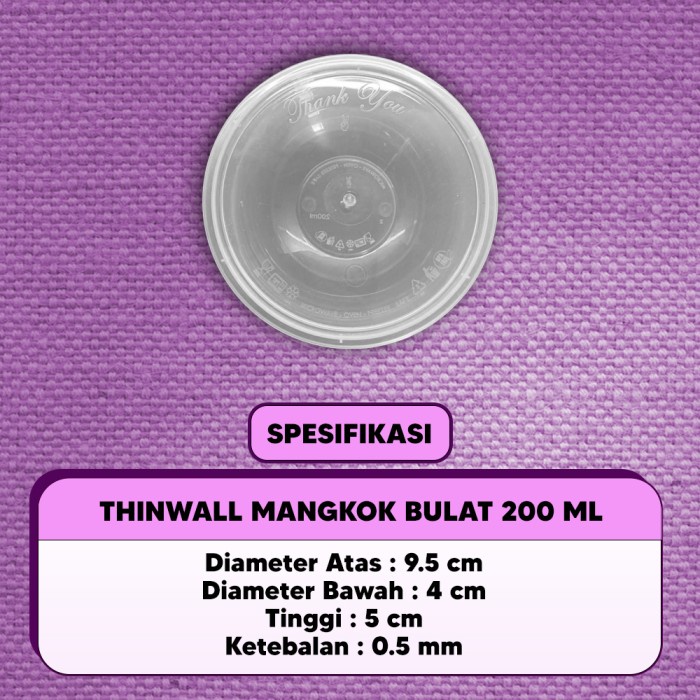 SN70- Mangkok Plastik 200 ml Thinwall / Tempat Kotak Makan Nasi Cup Puding - BULAT TERMURAH