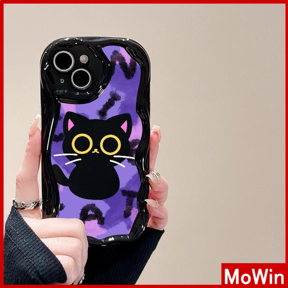 For iPhone 14 Pro Max iPhone Case 3D Curved Edge Wave Glossy Black TPU Airbag Shockproof Camera Cover Cute Cat Compatible with iPhone 13 Pro max 12 Pro Max 11 xr xs max 7Plus