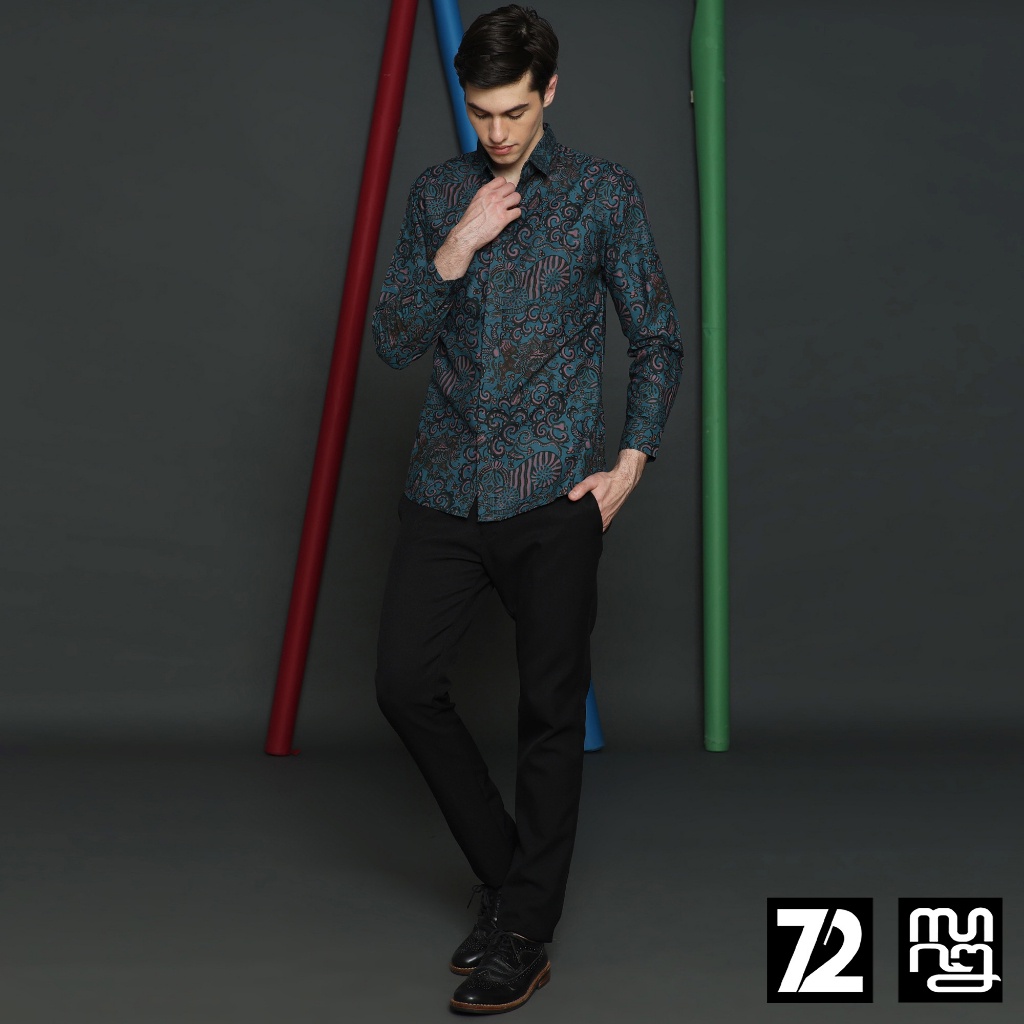 KEMEJA BATIK PRIA Katun Lengan Panjang Slimfit Motif Balian Warna Biru Tosca 723403 Cap 72 - Baju Kemeja Atasan Pakaian Setelan Batik Pria Cowok Laki Laki Remaja Keluarga Kantor Lengan Panjang Modern Slimfit Slim Fit Premium Kekinian