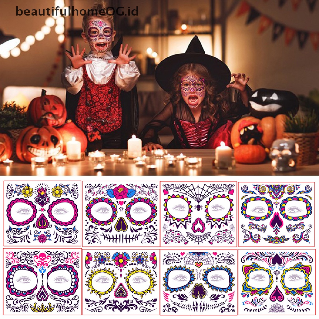 // Lebaran// Stiker Makeup Wajah Anti Air Istimewa Death Skull Halloween Temporary Sticker **