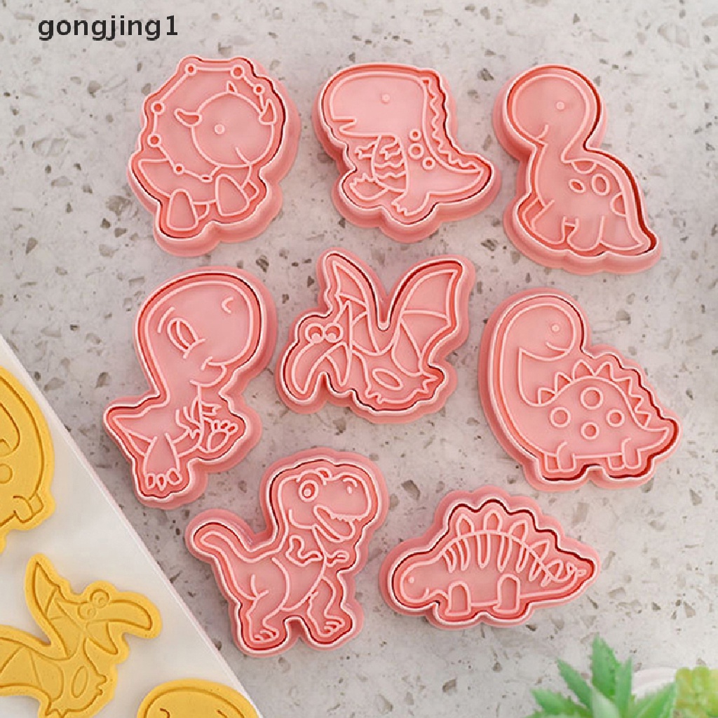 Ggg 8Pcs/Set Kartun Dinosaurus Cookie Cutters 3D Plastik Pressable Biskuit Cetakan Cookie Stamp Dapur Baking Pastry Bakeware Alat Diy Perlengkapan Baking ID